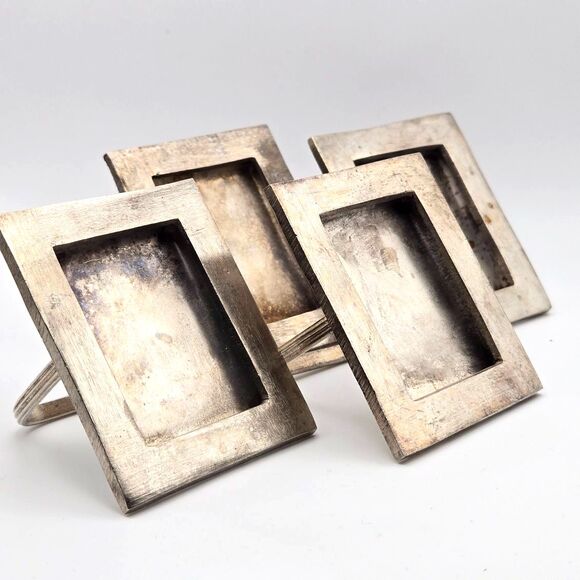 Vtg Set Of 4 Silver-Plated Buffet Place Card/Menu Stands, Mid-Century Hotelware - Picture 1 of 8